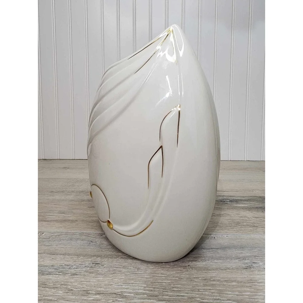 RARE Vintage 80s Italy Porcelain White Gold‎ Vase Butterfly Bruno Costenaro